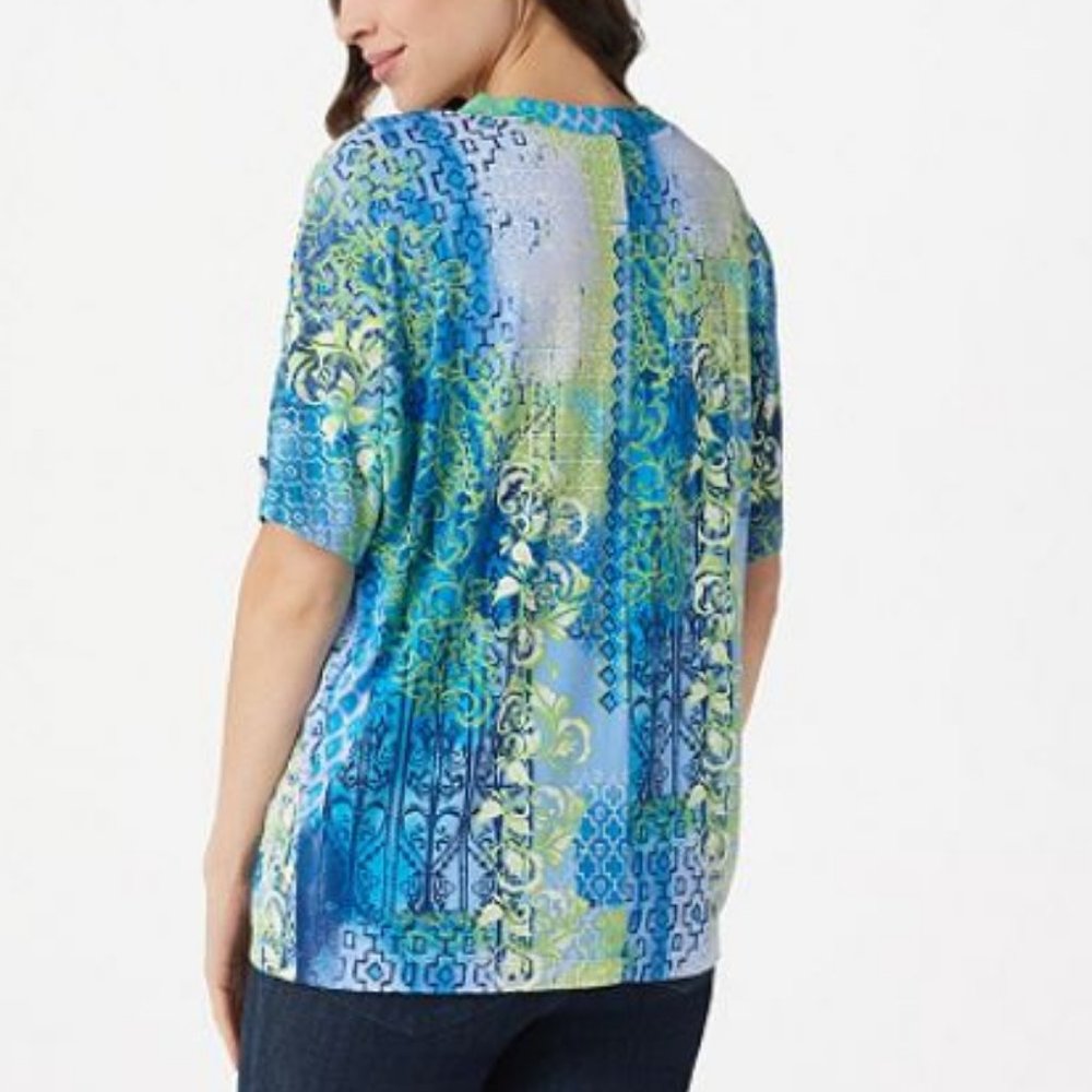 Belle by Kim Gravel V-Neck Print Top w/ Sleeve Tab - Picture 2 of 2